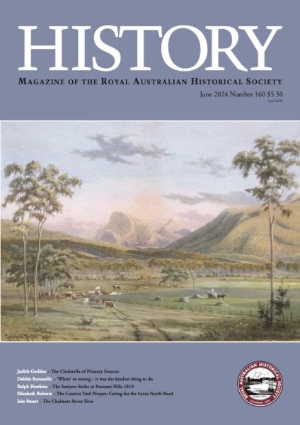 History magazine, number 160, June 2024, has a lavender cover featuring a painting depicting the various workers and cattle of Maroon Station.