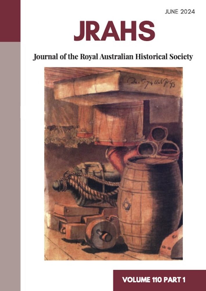 A painting of a canon below the deck of a ship on the RAHS Journal's cover.