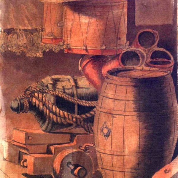 A painting of a canon below the deck of a ship on the RAHS Journal's cover.