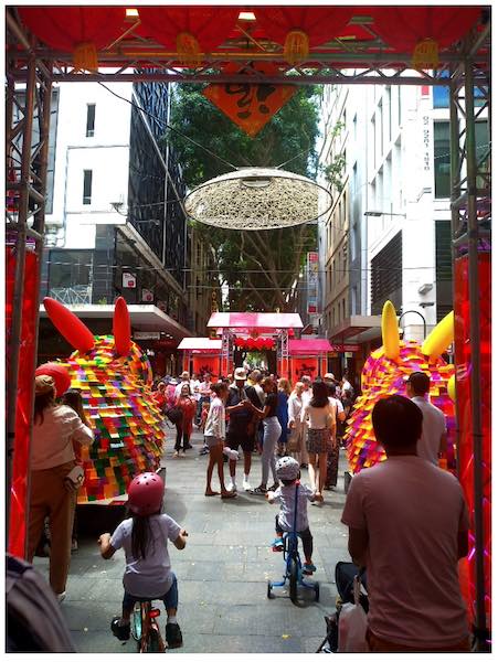 A photograph of the Year of the Rabbit festivities in Chinatown, Sydney.